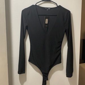 Long sleeve deep V cut bodysuit from fashionnova